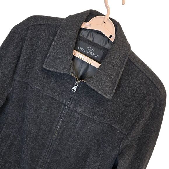 Dockers Men's L Charcoal Black Wool Blend Full Zip Bomber Coat Jacket - Picture 4 of 16
